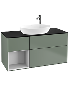 Villeroy und Boch Finion Villeroy und Boch G942MTGM 120cm, plaque de recouvrement noire mate, Emotion, étagères Olive Matt Lacquer blanc mat, Olive Matt Lacquer