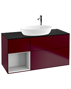 Villeroy und Boch Finion Villeroy und Boch G942MTHB 120cm, plaque de recouvrement noire mate, Emotion, étagères Peony Matt blanc mat, Peony Matt