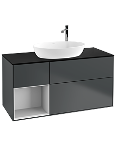 Villeroy und Boch Finion Waschtischunterschrank G942MTHG 120cm, Abdeckplatte black matt, Emotion, Regale White matt lacquer, Midnight Blue Matt Lacquer