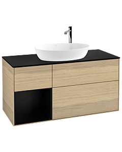 Villeroy und Boch Finion Villeroy und Boch G942PDPC 120cm, plaque de recouvrement noire mate, Emotion, étagères Oak Veneer noir mat, Oak Veneer
