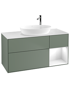 Villeroy und Boch Finion Villeroy und Boch G951GFGM 120cm, plaque de recouvrement blanc mat, Emotion, étagères Laque blanche brillante, Olive Matt Lacquer