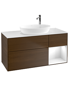 Villeroy und Boch Finion Villeroy und Boch Finion G951GFGN 120cm, cover plate white matt, Emotion, shelves Glossy white lacquer, walnut veneer