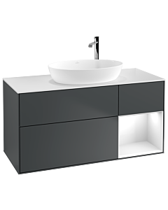 Villeroy und Boch Finion Villeroy und Boch G951GFHG 120cm, plaque de finition blanc mat, Emotion, étagères Laque blanc brillant, Midnight Blue Matt Lacquer