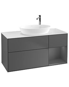 Villeroy und Boch Finion Villeroy und Boch G951GKGK 120cm, plaque de recouvrement blanc mat, Emotion, étagères laqué anthracite mat, anthracite mat