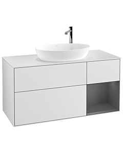 Villeroy und Boch Finion Waschtischunterschrank G951GKMT 120cm, Abdeckplatte white matt, Emotion, Regale Anthracite matt lacquer, White matt lacquer