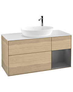 Villeroy und Boch Finion Waschtischunterschrank G951GKPC 120cm, Abdeckplatte white matt, Emotion, Regale Anthracite matt lacquer, Oak Veneer