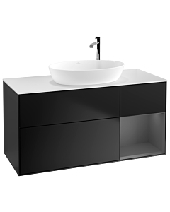 Villeroy und Boch Finion Waschtischunterschrank G951GKPD 120cm, Abdeckplatte white matt, Emotion, Regale Anthracite matt lacquer, Black matt lacquer