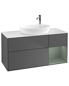 Villeroy und Boch Finion Villeroy und Boch G951GMGK 120cm, plaque de recouvrement blanc mat, Emotion, étagères laqué olive mat, anthracite mat