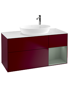 Villeroy und Boch Finion Waschtischunterschrank G951GMHB 120cm, Abdeckplatte white matt, Emotion, Regale Olive matt lacquer, Peony Matt