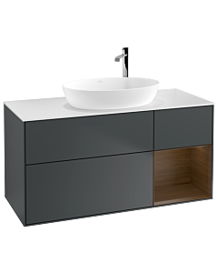 Villeroy und Boch Finion Waschtischunterschrank G951GNHG 120cm, Abdeckplatte white matt, Emotion, Regale Walnut Veneer, Midnight Blue Matt Lacquer