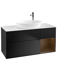 Villeroy und Boch Finion Waschtischunterschrank G951GNPD 120cm, Abdeckplatte white matt, Emotion, Regale Walnut Veneer, Black matt lacquer