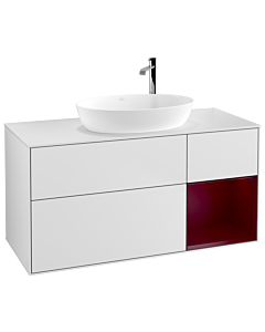 Villeroy und Boch Finion Villeroy und Boch G951HBMT 120cm, plaque de recouvrement blanc mat, Emotion, étagères Peony laqué mat, laqué blanc mat