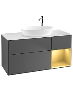 Villeroy und Boch Finion Waschtischunterschrank G951HFGK 120cm, Abdeckplatte white matt, Emotion, Regale Gold matt lacquer, Anthracite matt