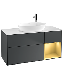 Villeroy und Boch Finion Waschtischunterschrank G951HFHG 120cm, Abdeckplatte white matt, Emotion, Regale Gold matt lacquer, Midnight Blue Matt Lacquer