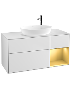 Villeroy und Boch Finion Waschtischunterschrank G951HFMT 120cm, Abdeckplatte white matt, Emotion, Regale Gold matt lacquer, White matt lacquer