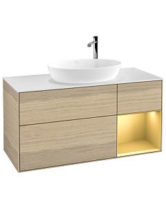 Villeroy und Boch Finion Villeroy und Boch Finion G951HFPC 120cm, cover plate white matt, Emotion, shelves gold matt lacquer, Oak Veneer