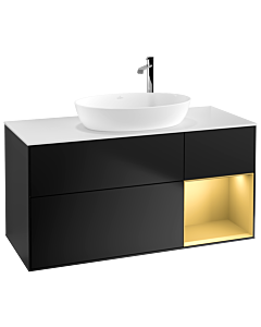 Villeroy und Boch Finion Waschtischunterschrank G951HFPD 120cm, Abdeckplatte white matt, Emotion, Regale Gold matt lacquer, Black matt lacquer