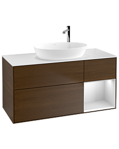 Villeroy und Boch Finion Villeroy und Boch G951MTGN 120cm, plaque de recouvrement blanc mat, Emotion, étagères laqué blanc mat, placage noyer