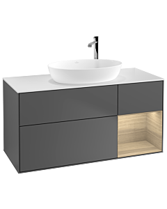 Villeroy und Boch Finion Waschtischunterschrank G951PCGK 120cm, Abdeckplatte white matt, Emotion, Regale Oak Veneer, Anthracite matt