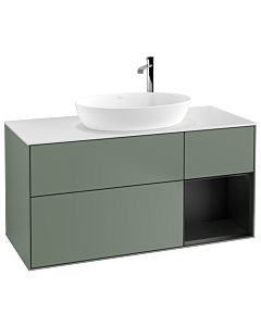 Villeroy und Boch Finion Waschtischunterschrank G951PDGM 120cm, Abdeckplatte white matt, Emotion, Regale Black matt lacquer, Olive Matt Lacquer