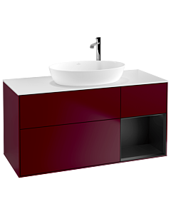 Villeroy und Boch Finion Waschtischunterschrank G951PDHB 120cm, Abdeckplatte white matt, Emotion, Regale Black matt lacquer, Peony Matt