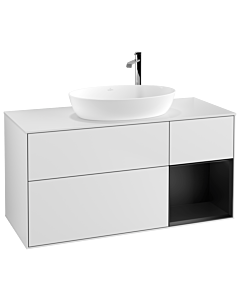 Villeroy und Boch Finion Waschtischunterschrank G951PDMT 120cm, Abdeckplatte white matt, Emotion, Regale Black matt lacquer, White matt lacquer