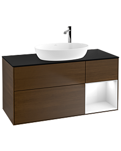 Villeroy und Boch Finion Villeroy und Boch Finion G952GFGN 120cm, cover plate black matt, Emotion, shelves Glossy white lacquer, walnut veneer