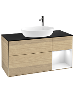 Villeroy und Boch Finion Villeroy und Boch Finion G952GFPC 120cm, cover plate black matt, Emotion, shelves Glossy white lacquer, Oak Veneer