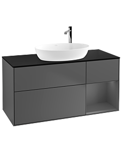 Villeroy und Boch Finion Waschtischunterschrank G952GKGK 120cm, Abdeckplatte black matt, Emotion, Regale Anthracite matt lacquer, Anthracite matt
