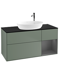 Villeroy und Boch Finion Waschtischunterschrank G952GKGM 120cm, Abdeckplatte black matt, Emotion, Regale Anthracite matt lacquer, Olive Matt Lacquer