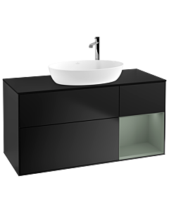 Villeroy und Boch Finion Waschtischunterschrank G952GMPD 120cm, Abdeckplatte black matt, Emotion, Regale Olive matt lacquer, Black matt lacquer