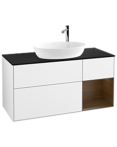 Villeroy und Boch Finion Villeroy und Boch G952GNGF 120cm, plaque de finition noire mate, Emotion, étagères Walnut Veneer , laqué blanc brillant