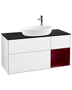 Villeroy und Boch Finion Waschtischunterschrank G952HBGF 120cm, Abdeckplatte black matt, Emotion, Regale Peony matt lacquer, Glossy white lacquer