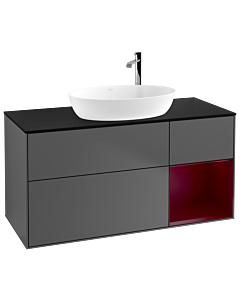 Villeroy und Boch Finion Waschtischunterschrank G952HBGK 120cm, Abdeckplatte black matt, Emotion, Regale Peony matt lacquer, Anthracite matt