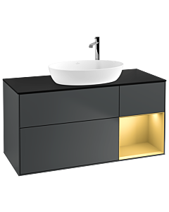 Villeroy und Boch Finion Villeroy und Boch G952HFHG 120cm, plaque de recouvrement noir mat, Emotion, étagères laqué mat or, Midnight Blue Matt Lacquer