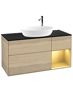 Villeroy und Boch Finion Villeroy und Boch G952HFPC 120cm, plaque de recouvrement noir mat, Emotion, étagères laqué mat or, Oak Veneer