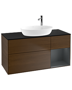 Villeroy und Boch Finion Villeroy und Boch Finion G952HGGN 120cm, cover plate black matt, Emotion, shelves Midnight matt lacquer, walnut veneer