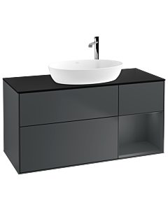 Villeroy und Boch Finion Waschtischunterschrank G952HGHG 120cm, Abdeckplatte black matt, Emotion, Regale Midnight matt lacquer, Midnight Blue Matt Lacquer