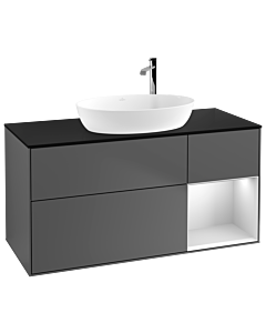 Villeroy und Boch Finion Waschtischunterschrank G952MTGK 120cm, Abdeckplatte black matt, Emotion, Regale White matt lacquer, Anthracite matt