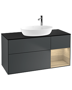 Villeroy und Boch Finion Waschtischunterschrank G952PCHG 120cm, Abdeckplatte black matt, Emotion, Regale Oak Veneer, Midnight Blue Matt Lacquer