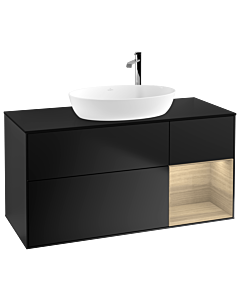 Villeroy und Boch Finion Waschtischunterschrank G952PCPD 120cm, Abdeckplatte black matt, Emotion, Regale Oak Veneer, Black matt lacquer