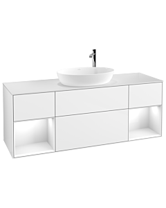Villeroy und Boch Finion Waschtischunterschrank G981GFGF 160cm, Abdeckplatte white matt, Emotion, Regale Glossy white lacquer, Glossy white lacquer