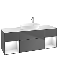 Villeroy und Boch Finion Waschtischunterschrank G981GFGK 160cm, Abdeckplatte white matt, Emotion, Regale Glossy white lacquer, Anthracite matt