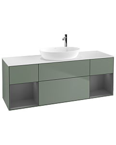 Villeroy und Boch Finion Villeroy und Boch G981GKGM 160cm, plateau blanc mat, Emotion, étagères laqué anthracite mat, Olive Matt Lacquer