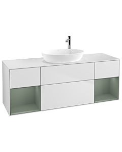 Villeroy und Boch Finion Waschtischunterschrank G981GMMT 160cm, Abdeckplatte white matt, Emotion, Regale Olive matt lacquer, White matt lacquer
