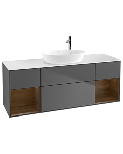Villeroy und Boch Finion G981GNGK 160cm, plaque de recouvrement blanc mat, Emotion, étagères Walnut Veneer , anthracite mat