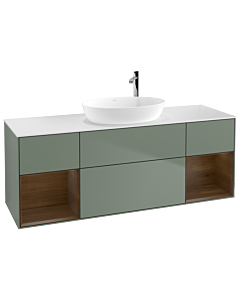 Villeroy und Boch Finion Waschtischunterschrank G981GNGM 160cm, Abdeckplatte white matt, Emotion, Regale Walnut Veneer, Olive Matt Lacquer