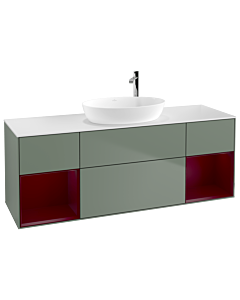 Villeroy und Boch Finion Waschtischunterschrank G981HBGM 160cm, Abdeckplatte white matt, Emotion, Regale Peony matt lacquer, Olive Matt Lacquer