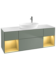 Villeroy und Boch Finion Villeroy und Boch G981HFGM 160cm, plaque de finition blanc mat, Emotion, étagères laqué or mat, Olive Matt Lacquer