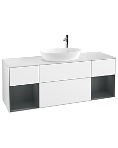 Villeroy und Boch Finion Villeroy und Boch Finion G981HGGF 160cm, cover plate white matt, Emotion, shelves Midnight matt lacquer, Glossy white lacquer